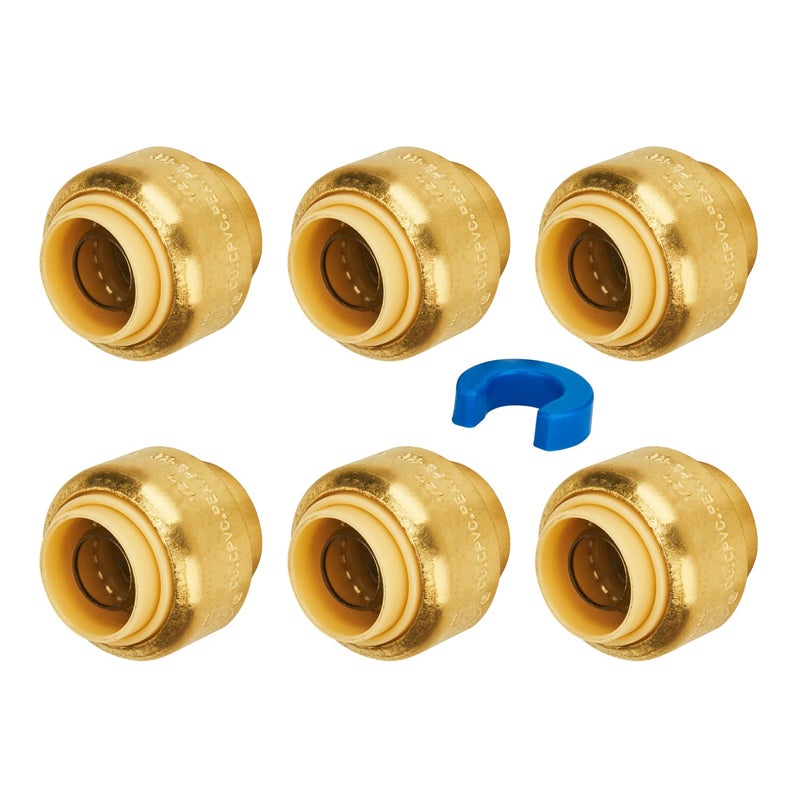 SUNGATOR 6-Pack Push Fit PEX End Cap, 1/2-Inch Push-to-Connect, No Lead Brass Plumbing Fittings with Disconnect Clip for Copper, CPVC - Image 1